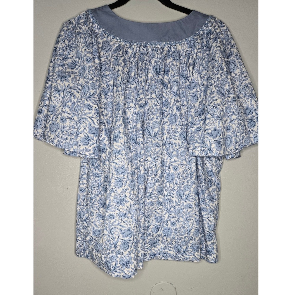 ChicSoul 1X Blue White Floral Cotton Peplum Blouse Plus Size Cottagecore Boho - Picture 4 of 10